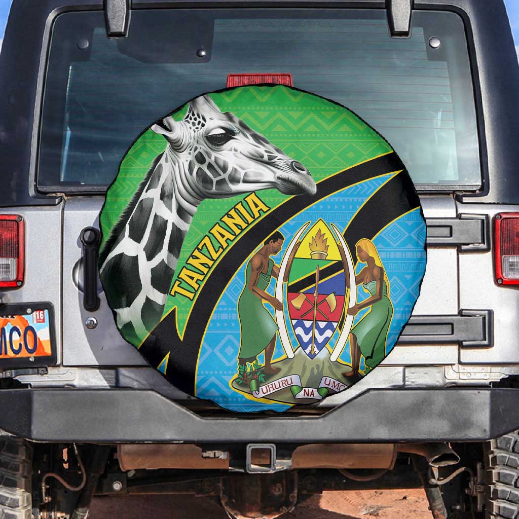Afro Tanzania Giraffe Spare Tire Cover Coat Of Arms Curve Style