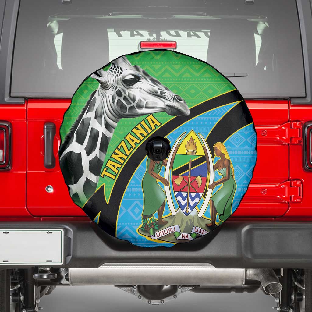 Afro Tanzania Giraffe Spare Tire Cover Coat Of Arms Curve Style