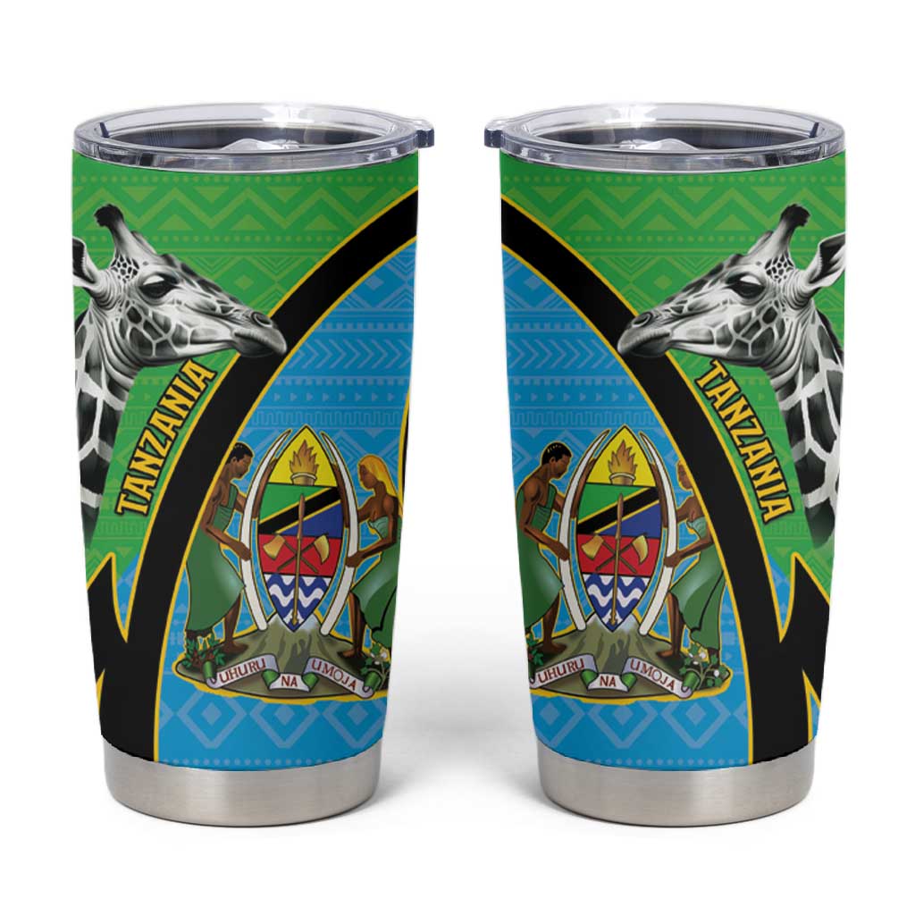 Afro Tanzania Giraffe Tumbler Cup Coat Of Arms Curve Style