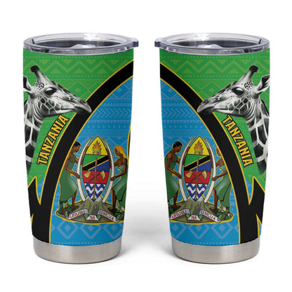 Afro Tanzania Giraffe Tumbler Cup Coat Of Arms Curve Style