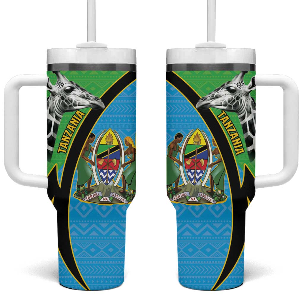 Afro Tanzania Giraffe Tumbler With Handle Coat Of Arms Curve Style