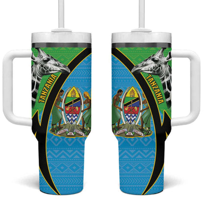 Afro Tanzania Giraffe Tumbler With Handle Coat Of Arms Curve Style