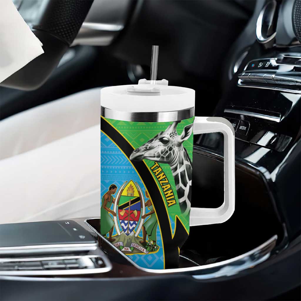Afro Tanzania Giraffe Tumbler With Handle Coat Of Arms Curve Style