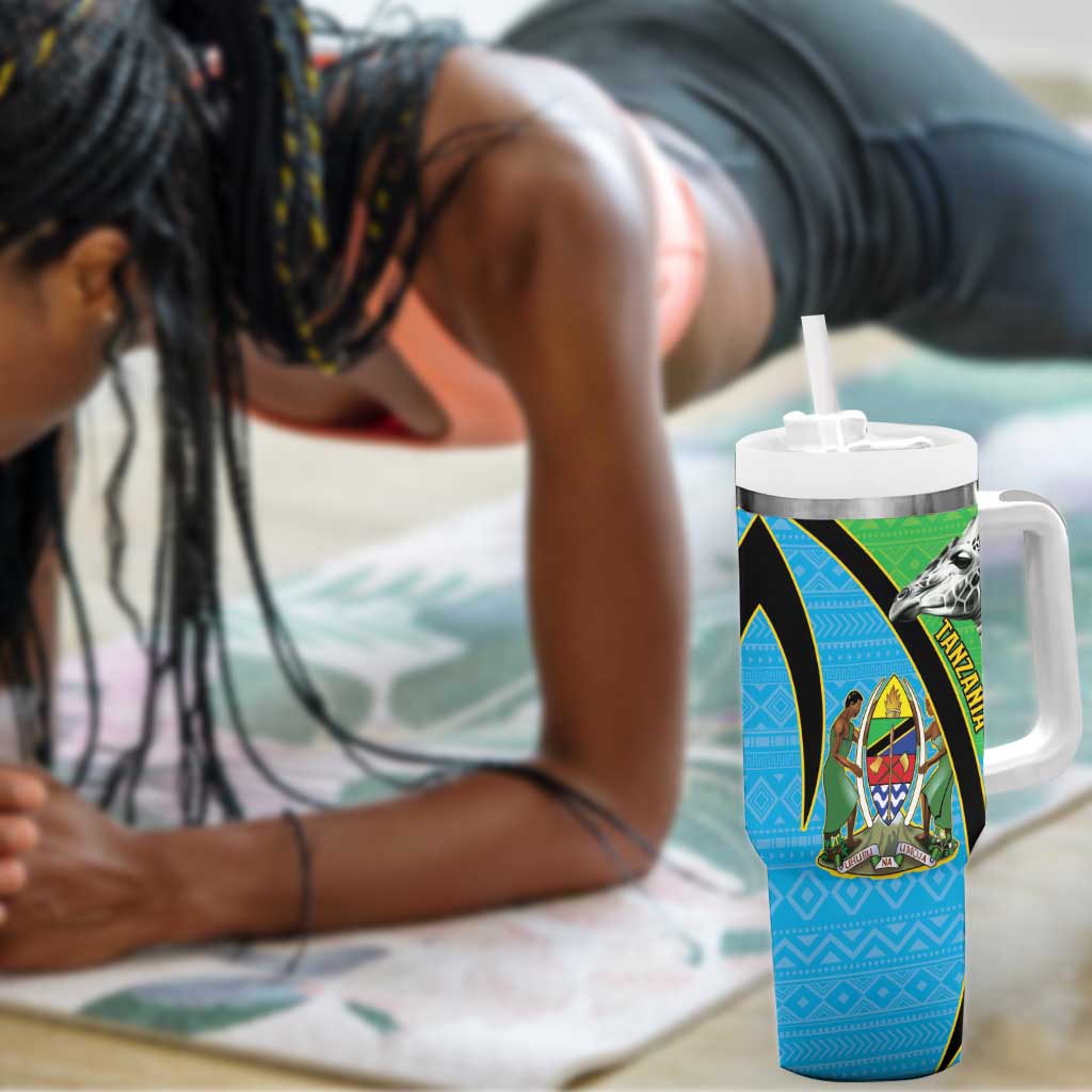 Afro Tanzania Giraffe Tumbler With Handle Coat Of Arms Curve Style
