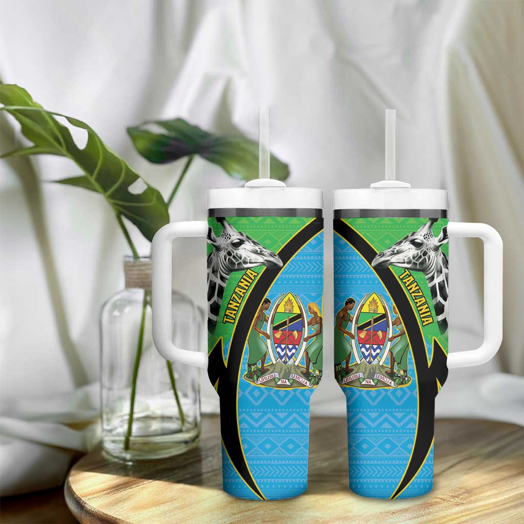 Afro Tanzania Giraffe Tumbler With Handle Coat Of Arms Curve Style