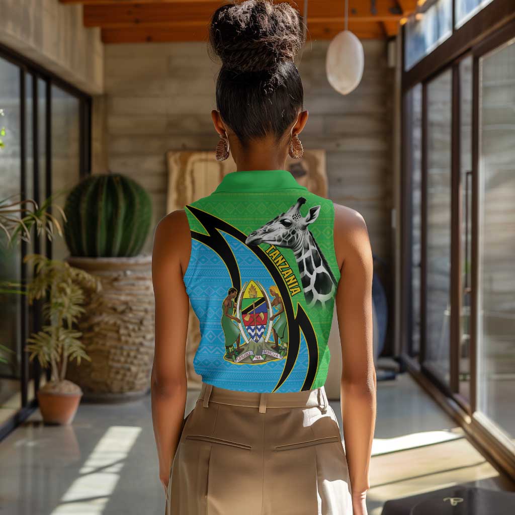 Afro Tanzania Giraffe Women Sleeveless Polo Shirt Coat Of Arms Curve Style