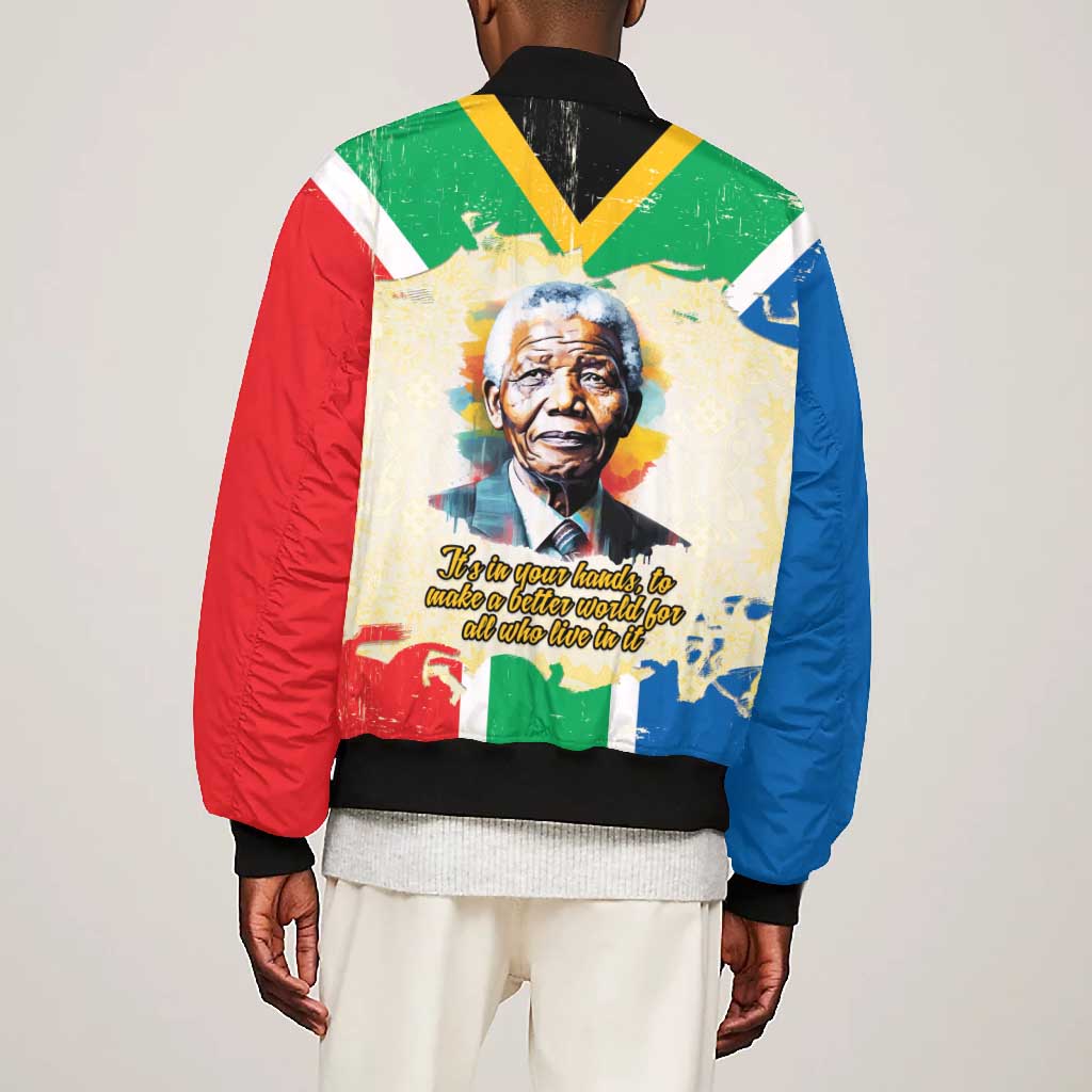 Nelson Mandela International Day 46664 Bomber Jacket Its In Our Hands - Batik Pattern - African Pride