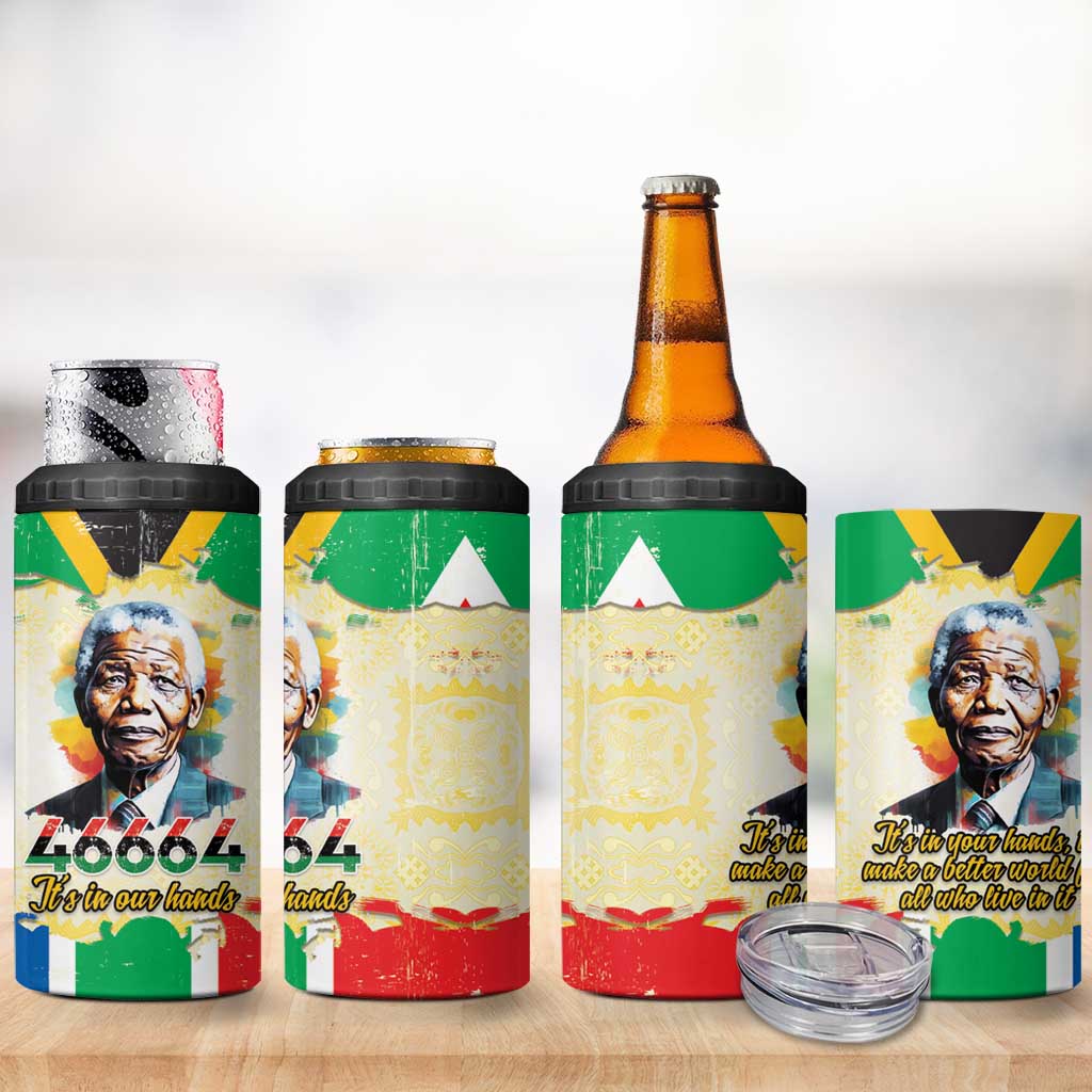 Nelson Mandela International Day 46664 4 in 1 Can Cooler Tumbler Its In Our Hands - Batik Pattern LT15