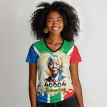 Nelson Mandela International Day 46664 Women V-Neck T-Shirt Its In Our Hands - Batik Pattern - African Pride