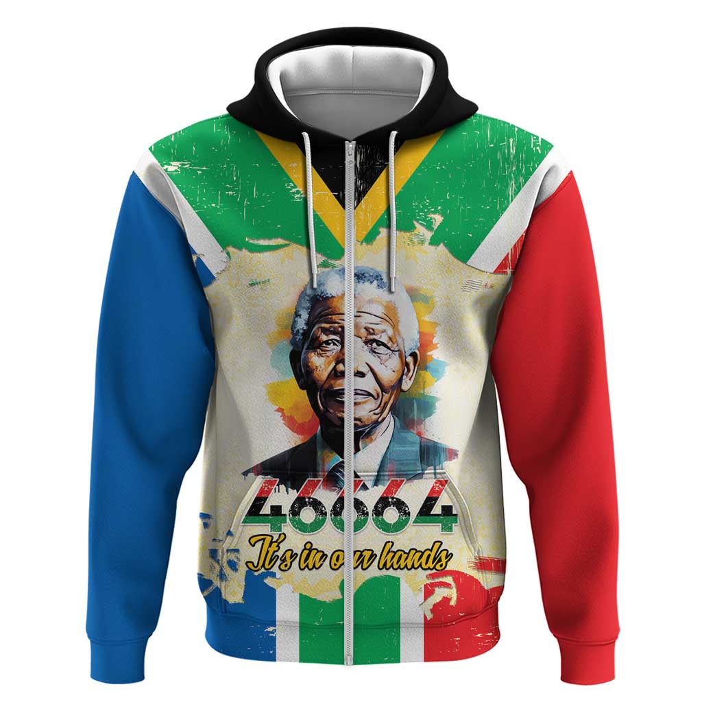 Nelson Mandela International Day 46664 Zip Hoodie Its In Our Hands - Batik Pattern - African Pride