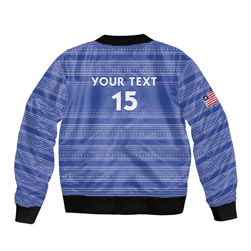 Custom Liberia Football Bomber Jacket African Tribal Pattern - Blue Jersey - African Pride