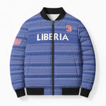 Custom Liberia Football Bomber Puffer Jacket Women Blue Jersey