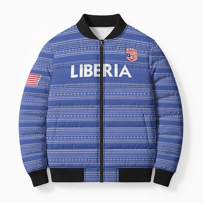 Custom Liberia Football Bomber Puffer Jacket Women Blue Jersey