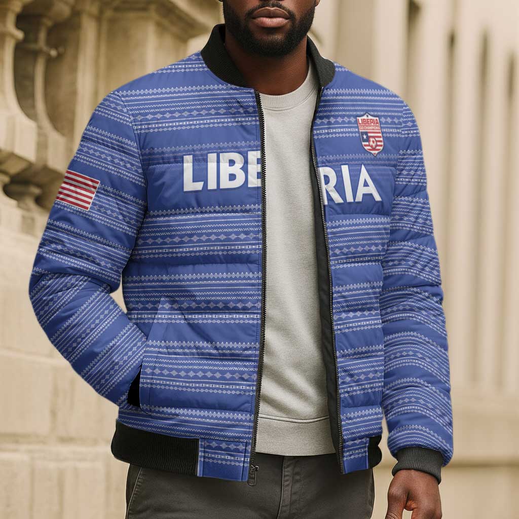 Custom Liberia Football Bomber Puffer Jacket Women Blue Jersey