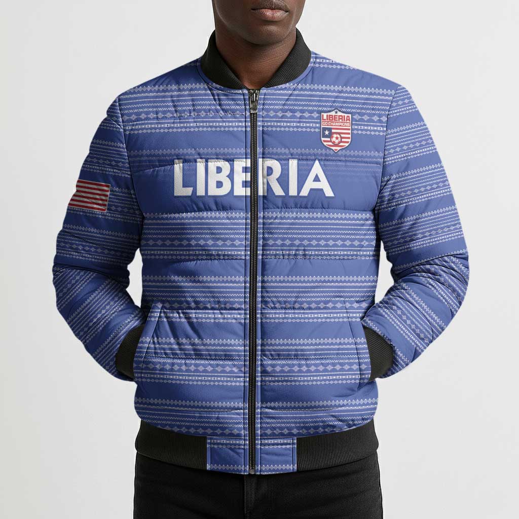 Custom Liberia Football Bomber Puffer Jacket Women Blue Jersey