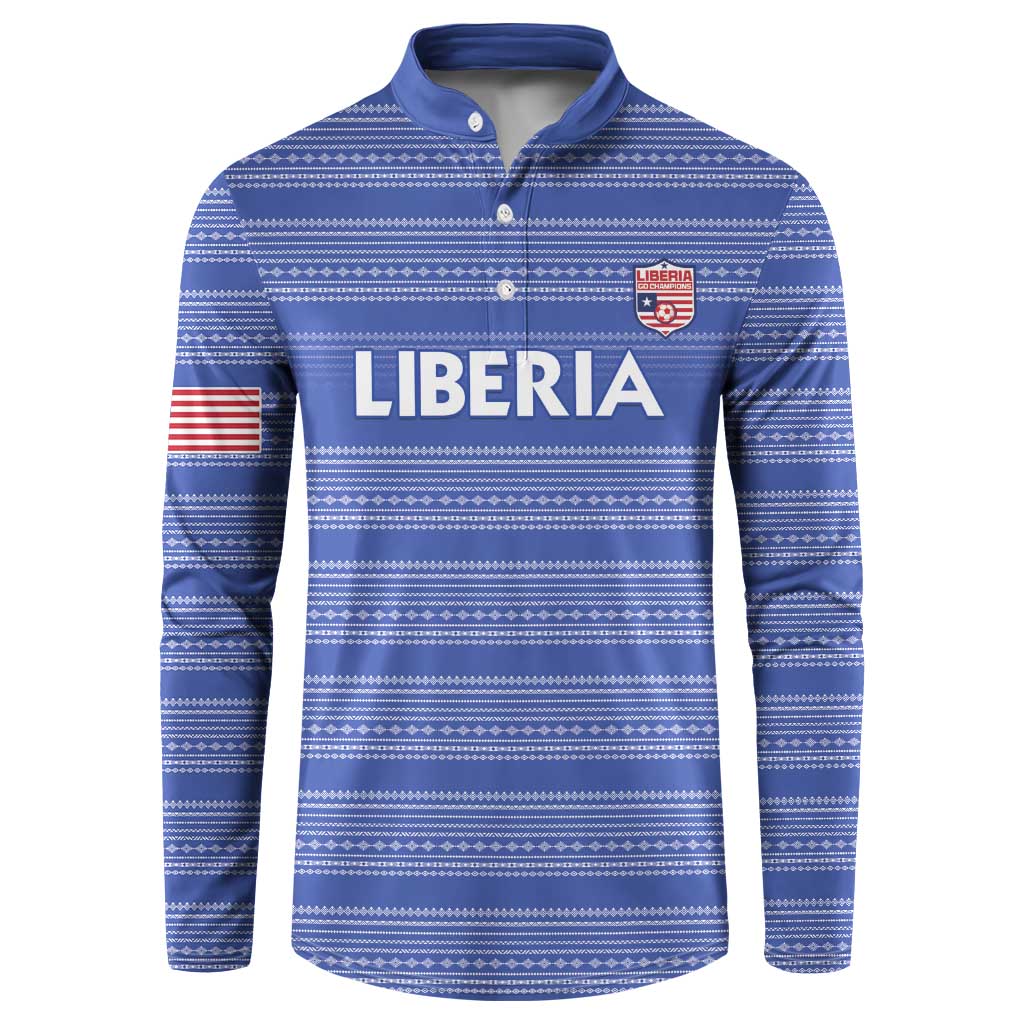 Custom Liberia Football Button Sweatshirt Women Blue Jersey
