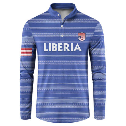 Custom Liberia Football Button Sweatshirt Women Blue Jersey