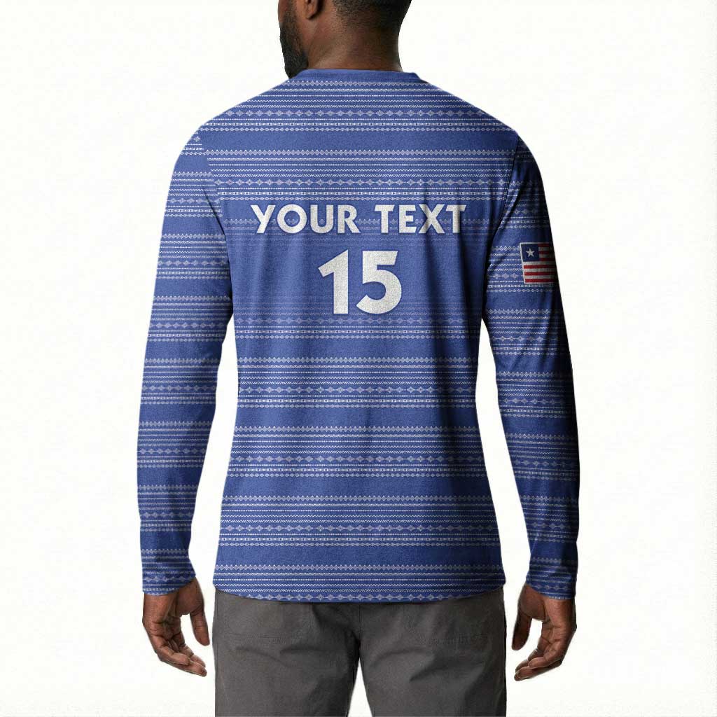Custom Liberia Football Button Sweatshirt Women Blue Jersey