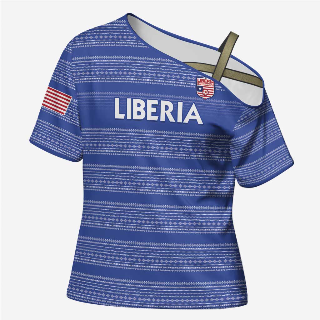Custom Liberia Football Cross Shoulder Shirt Women Blue Jersey