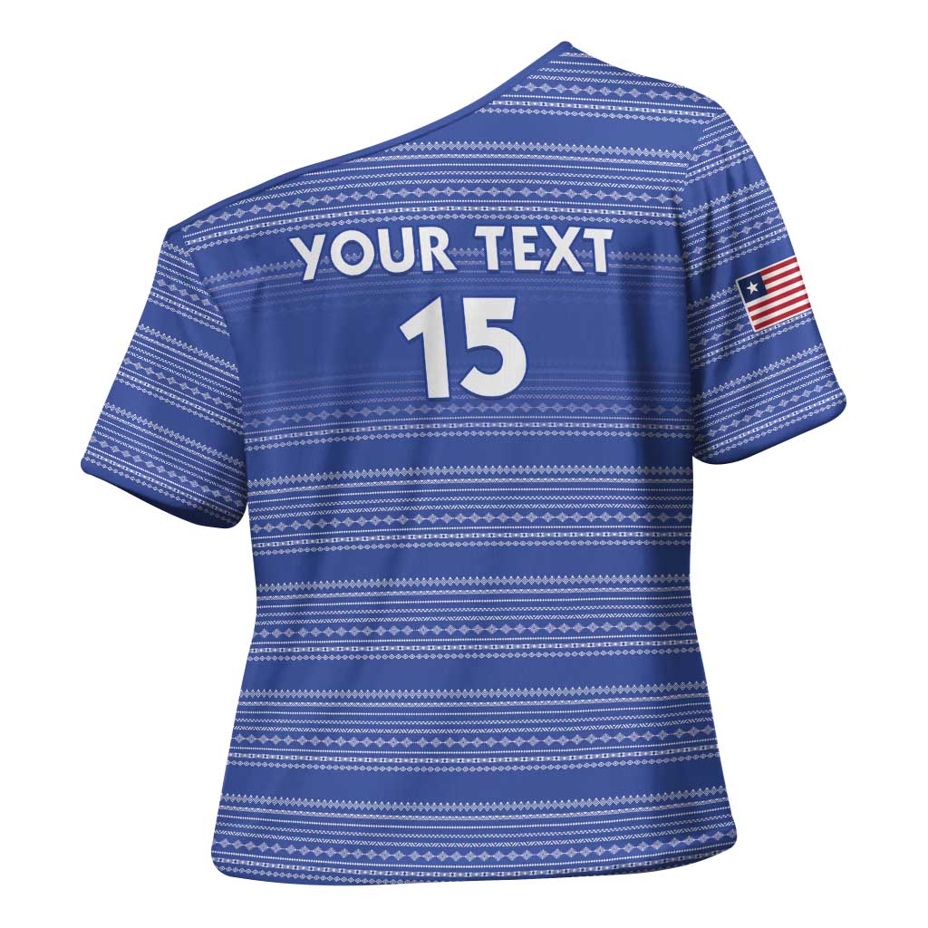 Custom Liberia Football Cross Shoulder Shirt Women Blue Jersey