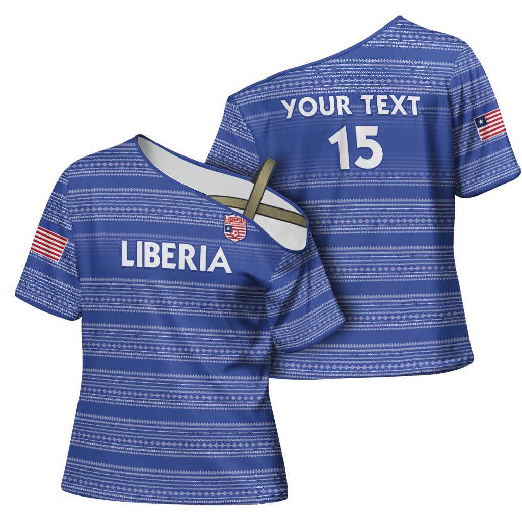 Custom Liberia Football Cross Shoulder Shirt Women Blue Jersey