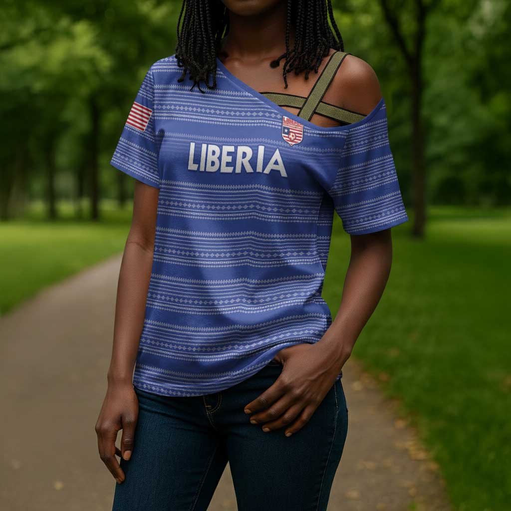 Custom Liberia Football Cross Shoulder Shirt Women Blue Jersey