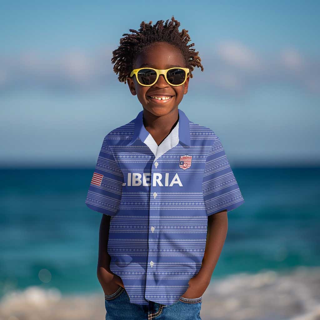 Custom Liberia Football Kid Hawaiian Shirt African Tribal Pattern - Blue Jersey - African Pride