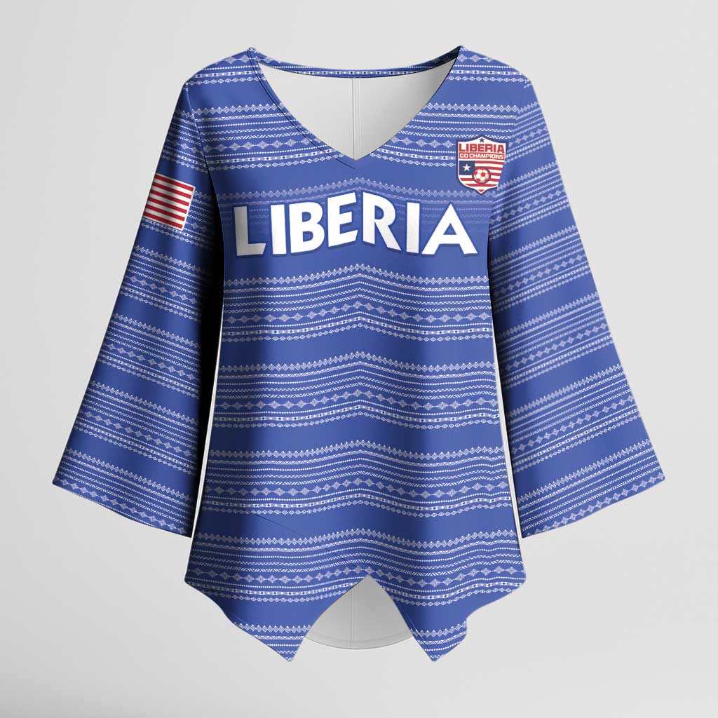 Custom Liberia Football Kimono Sleeve Blouse Women Blue Jersey
