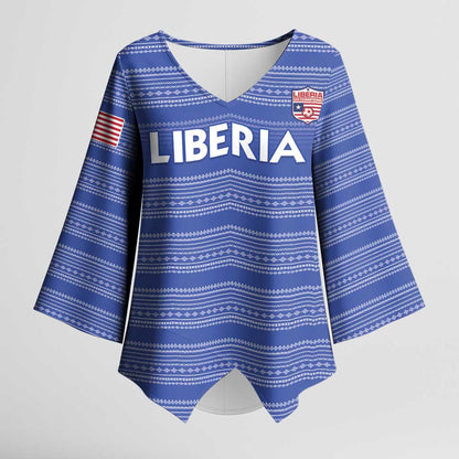 Custom Liberia Football Kimono Sleeve Blouse Women Blue Jersey
