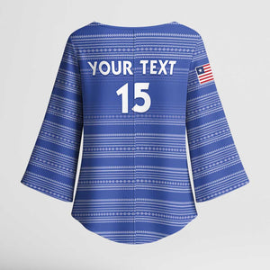 Custom Liberia Football Kimono Sleeve Blouse Women Blue Jersey