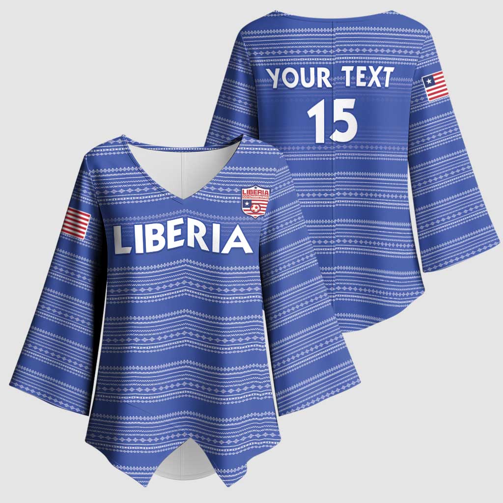 Custom Liberia Football Kimono Sleeve Blouse Women Blue Jersey