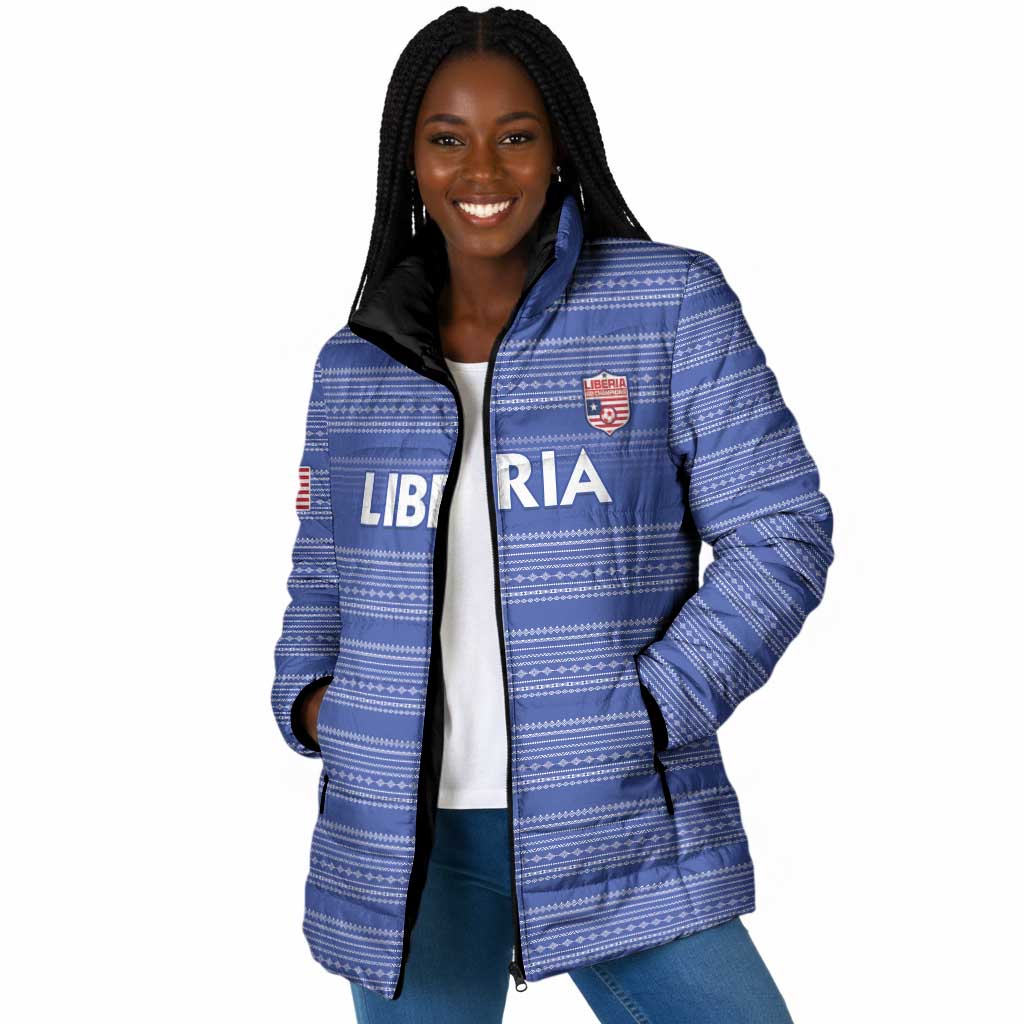 Custom Liberia Football Padded Jacket Women Blue Jersey