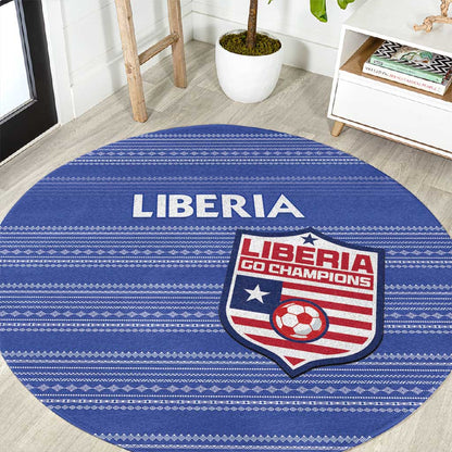 Liberia Football Round Carpet African Tribal Pattern - Blue Jersey - African Pride