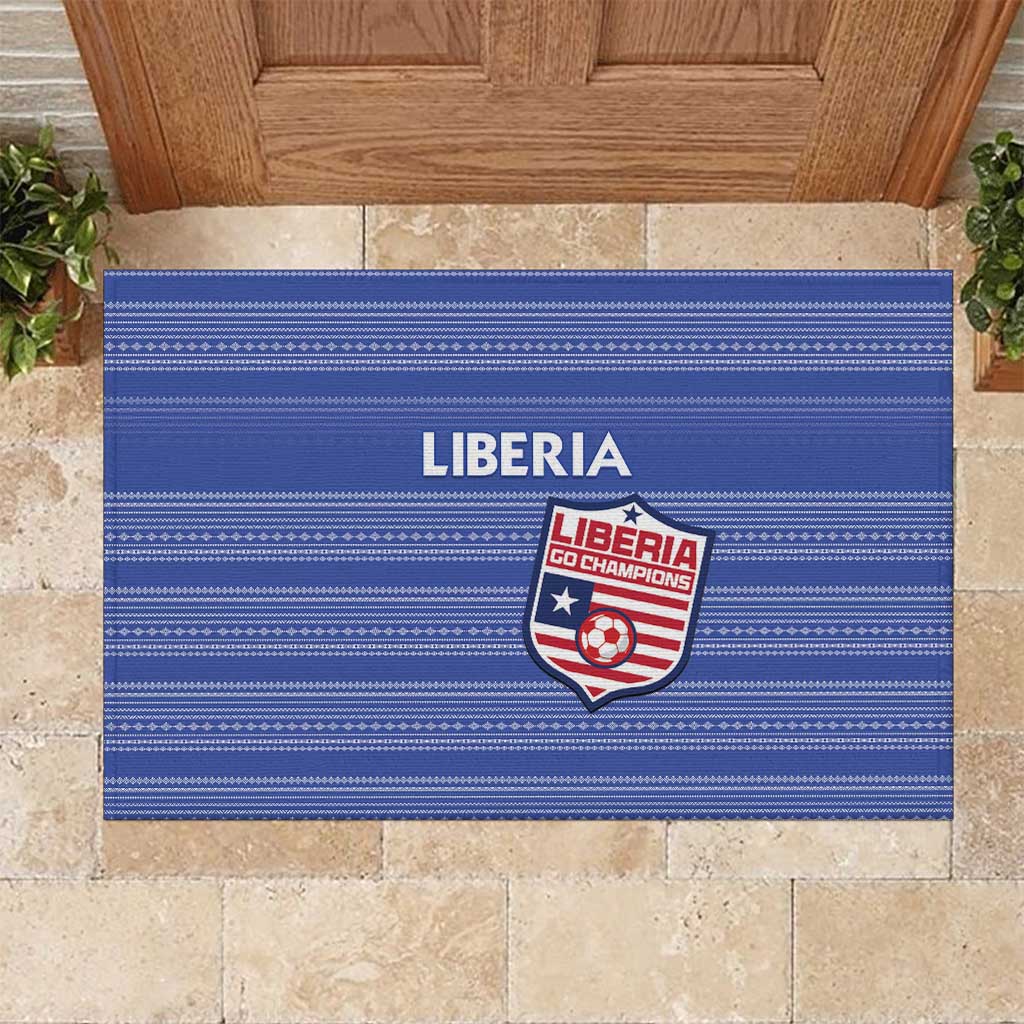 Liberia Football Rubber Doormat African Tribal Pattern - Blue Jersey - African Pride