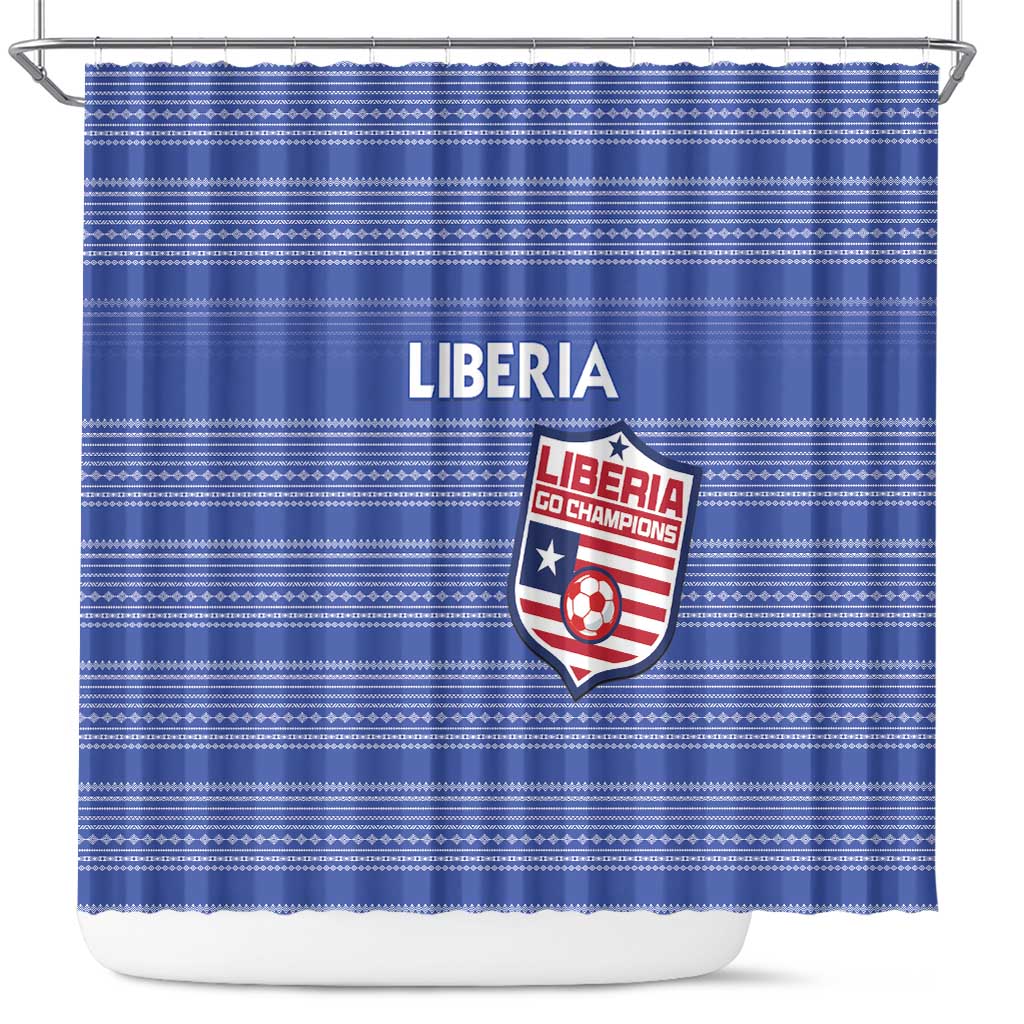Liberia Football Shower Curtain African Tribal Pattern - Blue Jersey - African Pride
