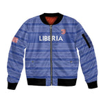 Custom Liberia Football Sleeve Zip Bomber Jacket African Tribal Pattern - Blue Jersey - African Pride