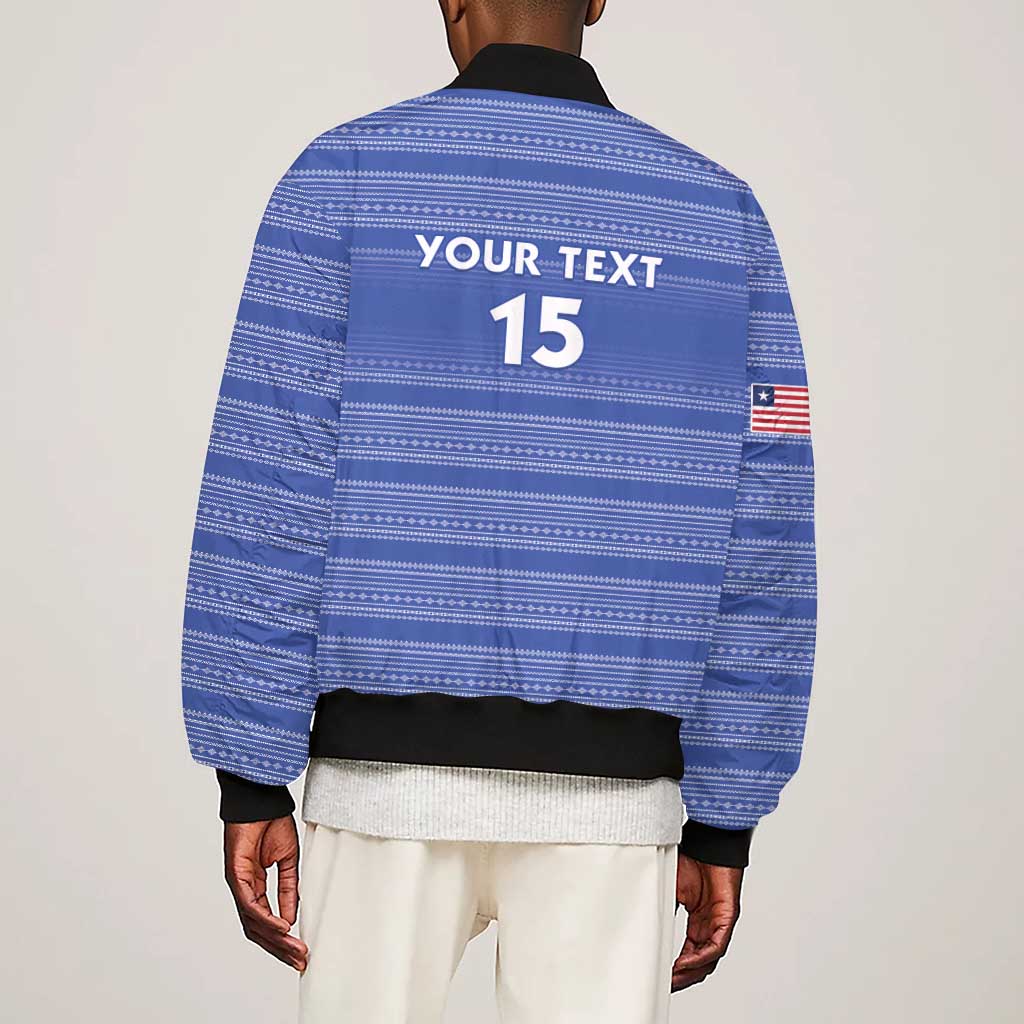 Custom Liberia Football Sleeve Zip Bomber Jacket African Tribal Pattern - Blue Jersey - African Pride