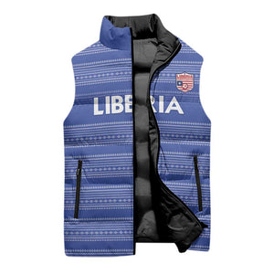 Custom Liberia Football Sleeveless Puffer Jacket Women Blue Jersey