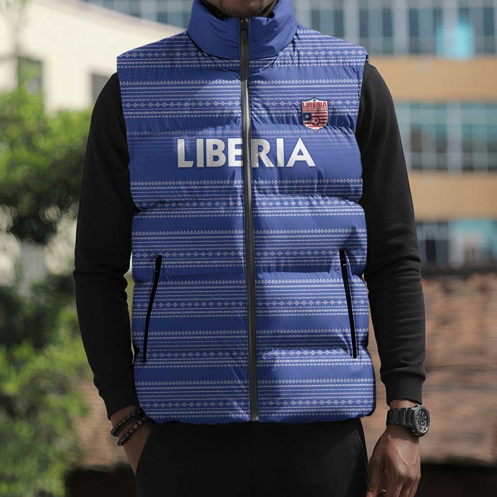 Custom Liberia Football Sleeveless Puffer Jacket Women Blue Jersey