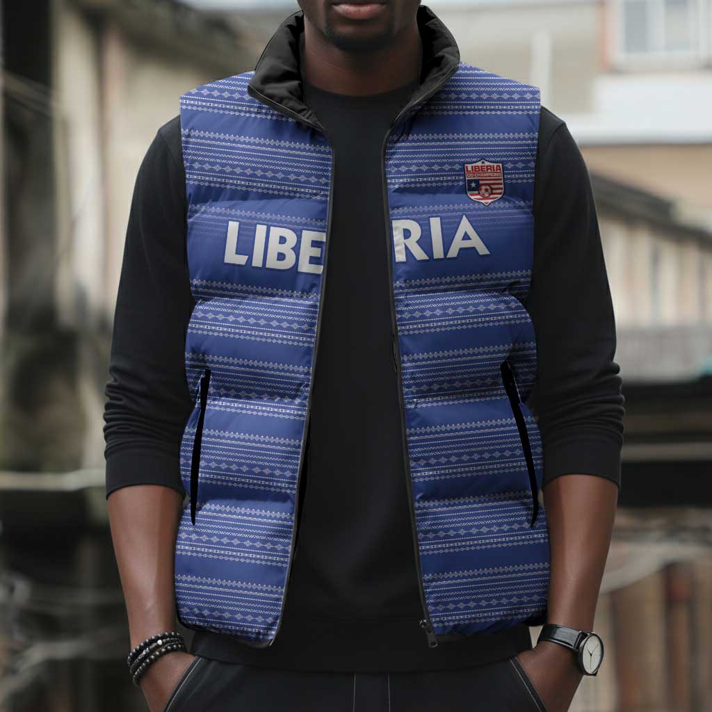 Custom Liberia Football Sleeveless Puffer Jacket Women Blue Jersey