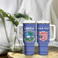 Custom Liberia Football Tumbler With Handle African Tribal Pattern - Blue Jersey - African Pride