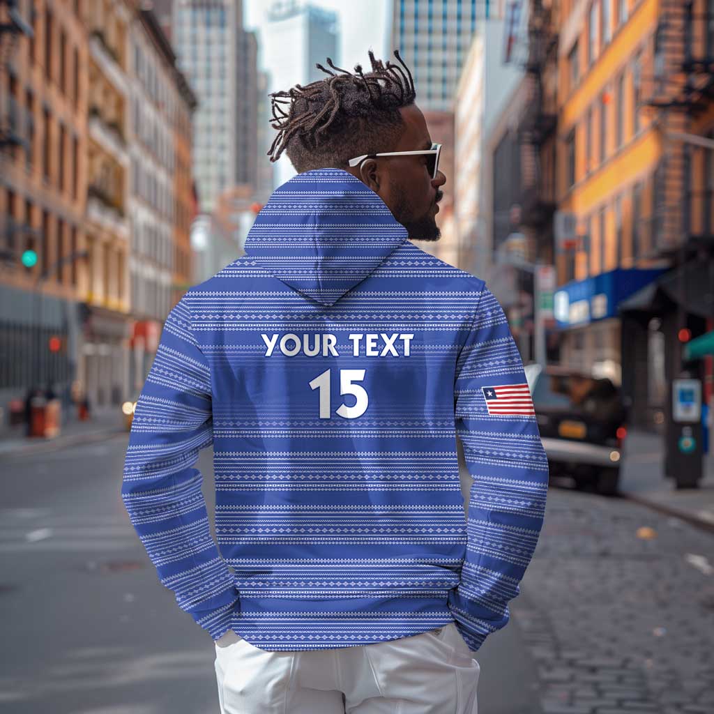 Custom Liberia Football Zip Hoodie African Tribal Pattern - Blue Jersey - African Pride