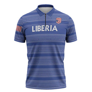 Custom Liberia Football Zipper Polo Shirt Women Blue Jersey