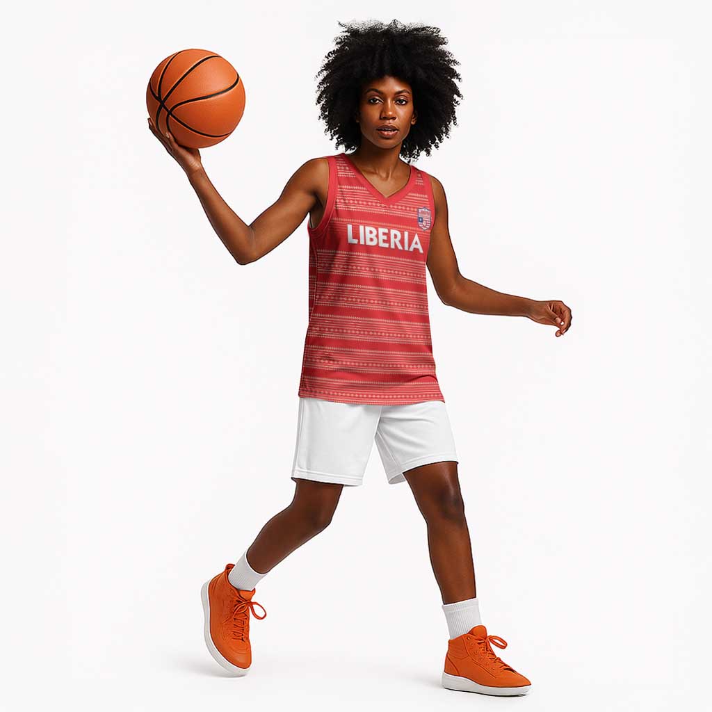 Custom Liberia Football Basketball Jersey African Tribal Pattern - Red Jersey LT15