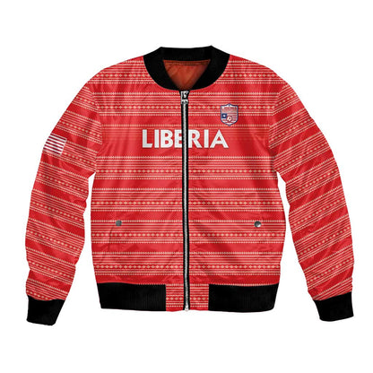 Custom Liberia Football Bomber Jacket African Tribal Pattern - Red Jersey - African Pride