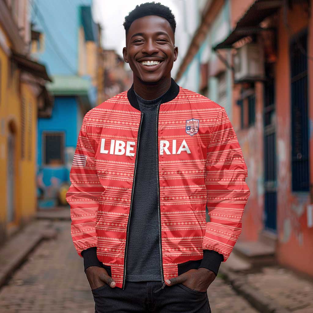 Custom Liberia Football Bomber Jacket African Tribal Pattern - Red Jersey - African Pride