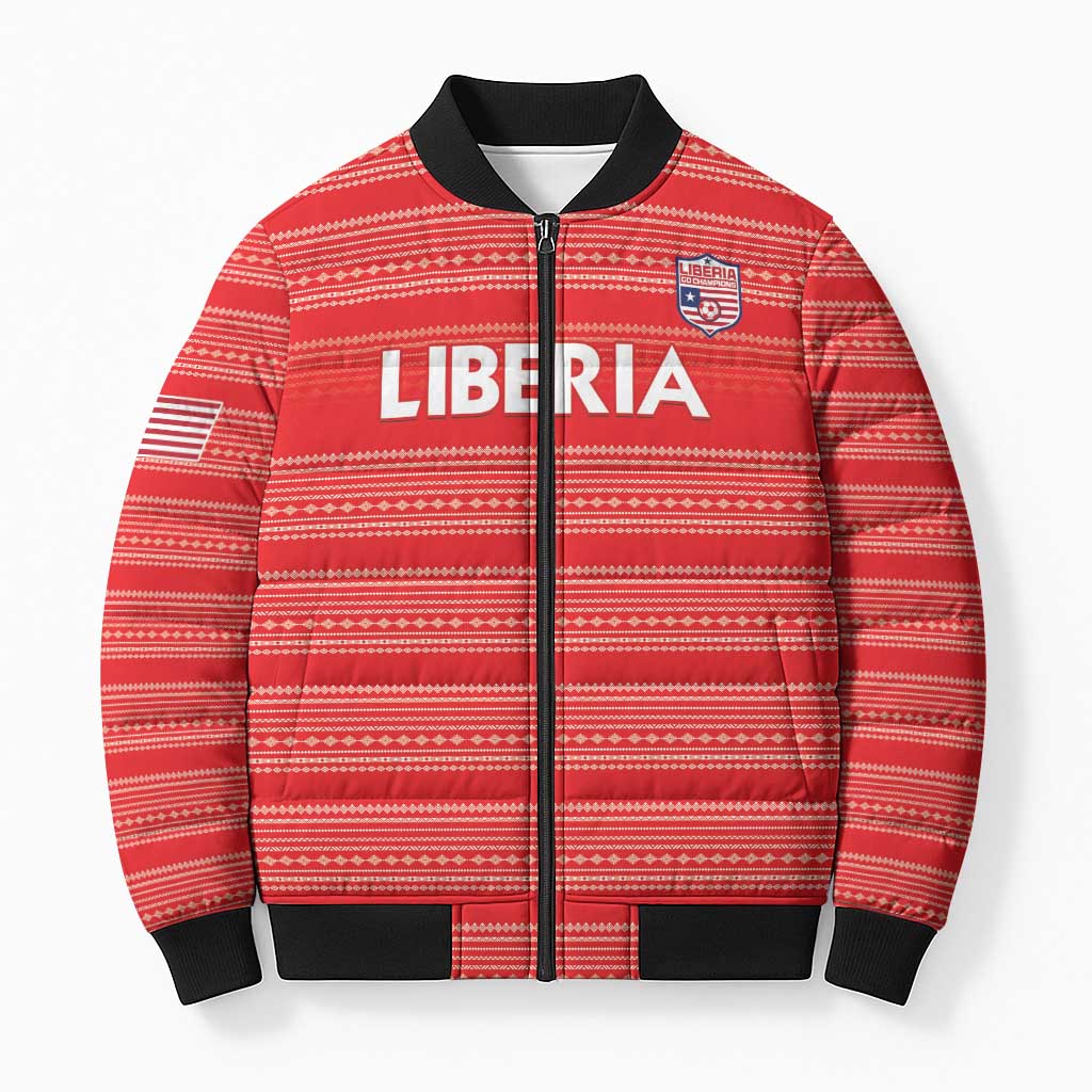 Custom Liberia Football Bomber Puffer Jacket Women Red Jersey