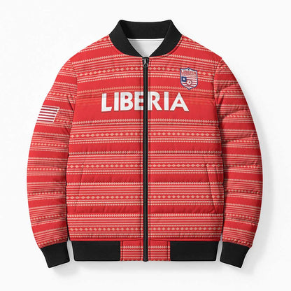 Custom Liberia Football Bomber Puffer Jacket Women Red Jersey