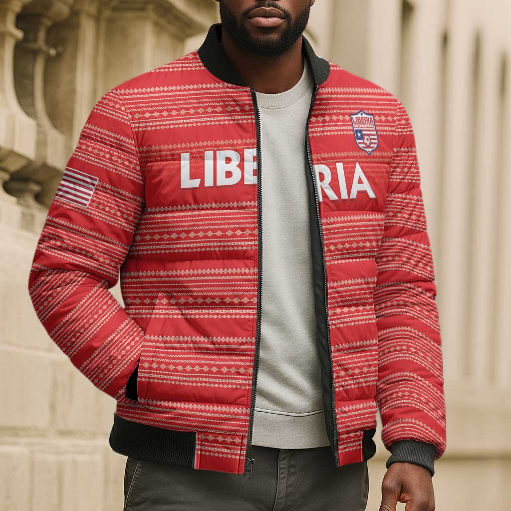 Custom Liberia Football Bomber Puffer Jacket Women Red Jersey