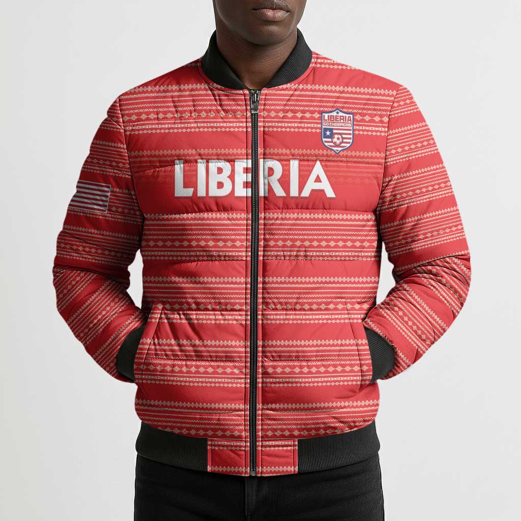 Custom Liberia Football Bomber Puffer Jacket Women Red Jersey